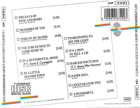 Ad Van Den Hoed Kwartet : Invitation To A Party 3 (CD, Album)