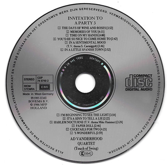 Ad Van Den Hoed Kwartet : Invitation To A Party 3 (CD, Album)