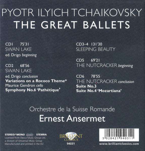 Ernest Ansermet, L'Orchestre De La Suisse Romande, Pyotr Ilyich Tchaikovsky : Tchaikovsky (The Great Ballets - The Nutcracker - Sleeping Beauty - Swan Lake) (6xCD, Album, Comp, Mono)