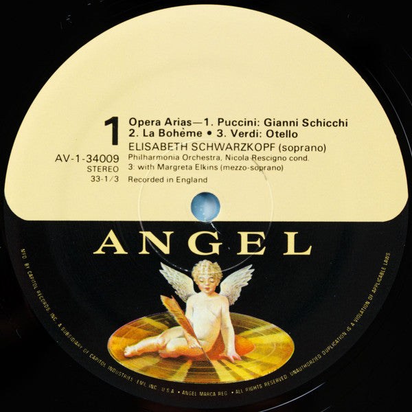 Elisabeth Schwarzkopf : Opera Areas From Otello • La Boheme • Gianni Schicchi • Eugene Onegin • The Bartered Bride (LP, Album, Comp, RM)
