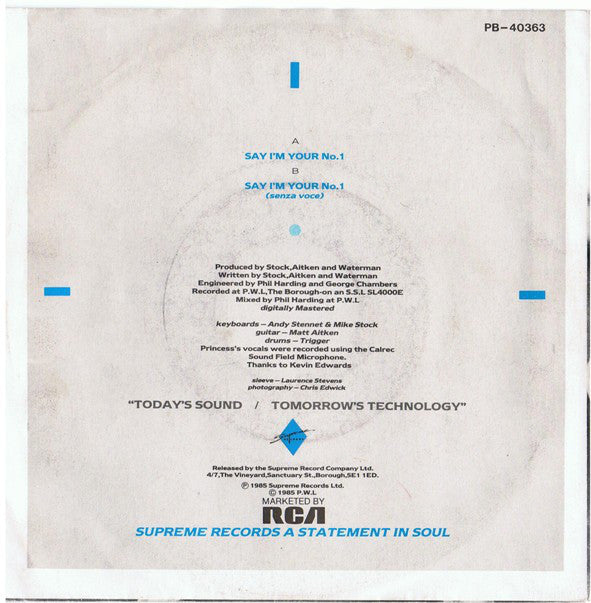 Princess : Say I'm Your No. 1 (7", Single)