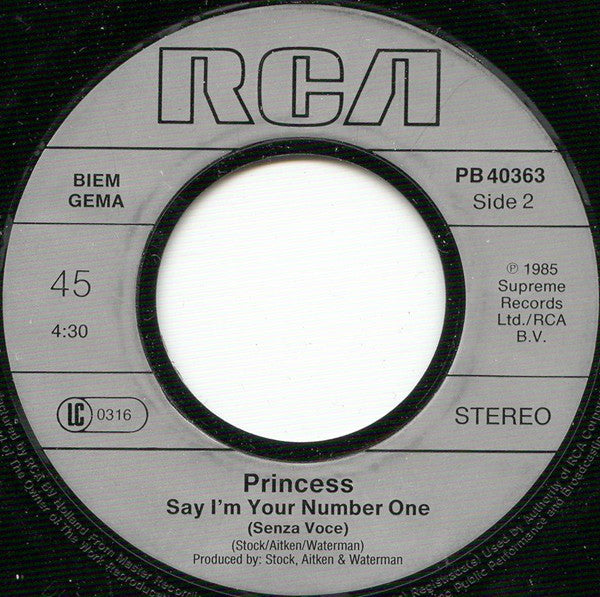 Princess : Say I'm Your No. 1 (7", Single)