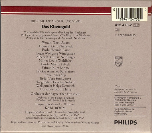 Richard Wagner - Orchester der Bayreuther Festspiele, Karl Böhm : Das Rheingold (2xCD, Album, RE, RM + Box, Sli)