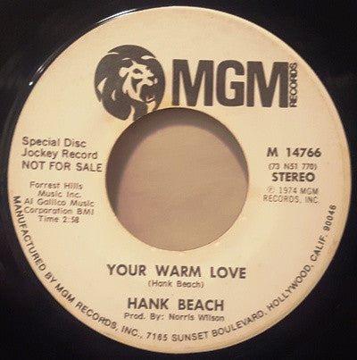 Hank Beach : Your Warm Love (7", Single, Mono, Promo)