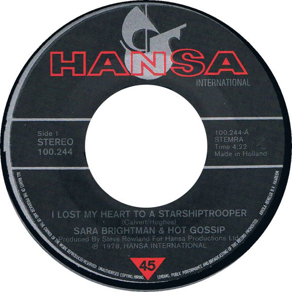 Sarah Brightman & Hot Gossip : I Lost My Heart To A Starship Trooper (7", Single)