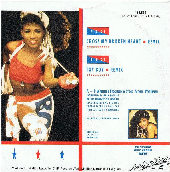 Sinitta : Cross My Broken Heart (Remix) (7", Single)