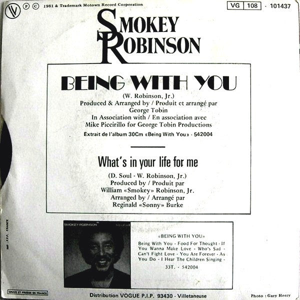 Smokey Robinson : Being With You (7", Single)