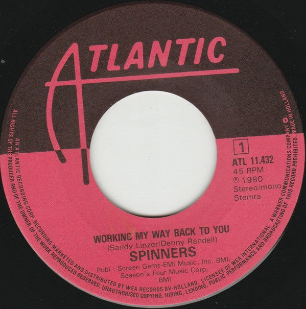 Spinners : Working My Way Back To You (7", Single)