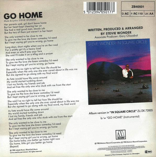 Stevie Wonder : Go Home (7", Single)