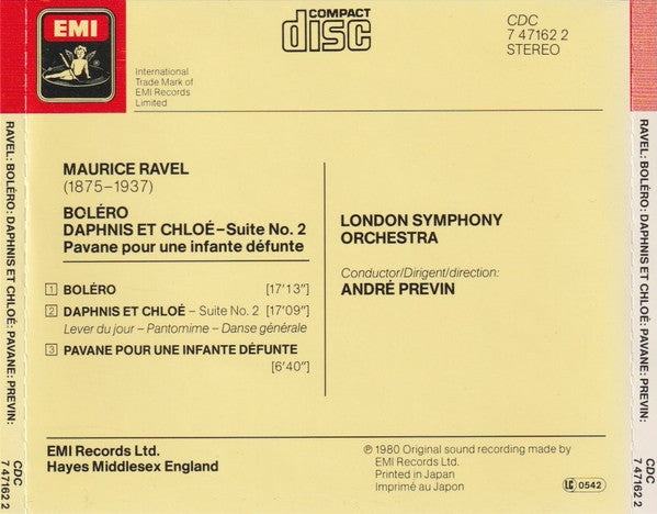 Maurice Ravel  /  London Symphony Orchestra, André Previn : Boléro • Daphnis Et Chloé • Pavane (CD, Album, RE)