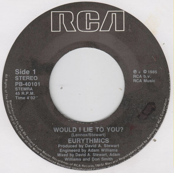 Eurythmics : Would I Lie To You? (7", Single)