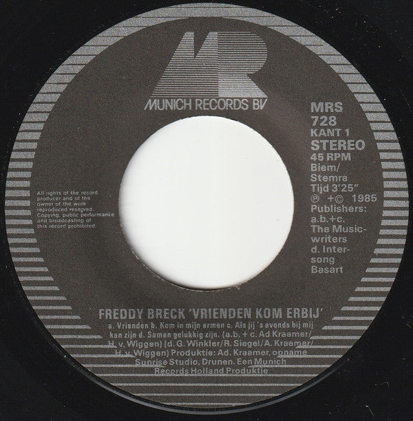 Freddy Breck : Vrienden Kom Erbij  (7", Single)