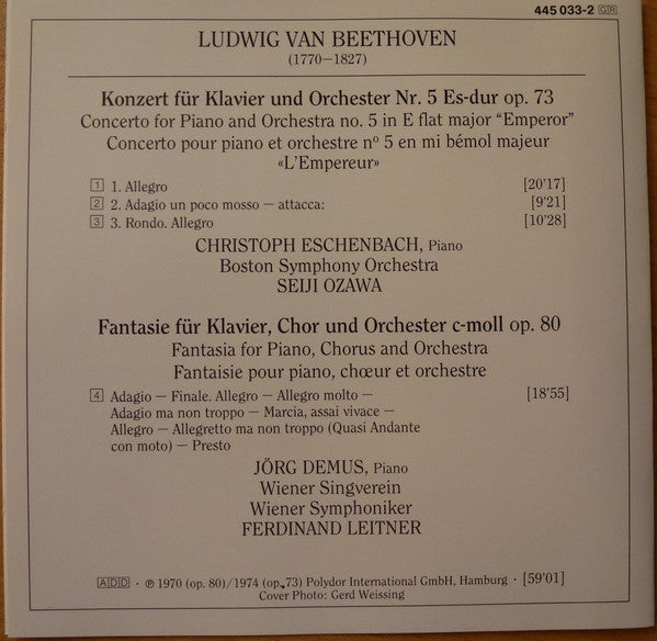 Ludwig van Beethoven, Christoph Eschenbach · Jörg Demus, Seiji Ozawa, Boston Symphony Orchestra, Ferdinand Leitner : Klavierkonzert Nr. 5 - Chorfantasie (CD, Comp, RM)