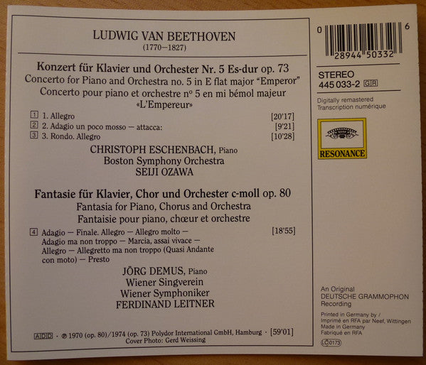 Ludwig van Beethoven, Christoph Eschenbach · Jörg Demus, Seiji Ozawa, Boston Symphony Orchestra, Ferdinand Leitner : Klavierkonzert Nr. 5 - Chorfantasie (CD, Comp, RM)