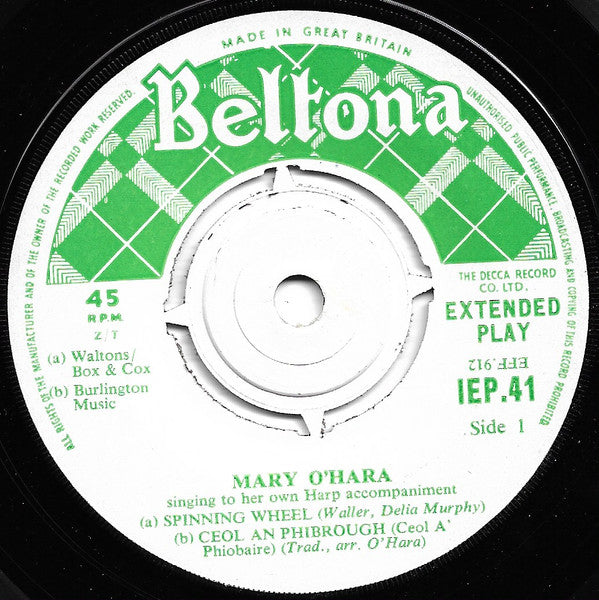 Mary O'Hara : Singing To Her Own Harp Accompaniment (7", EP, RE, 4 p)