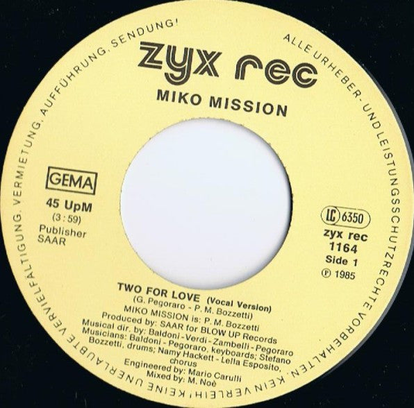 Miko Mission : Two For Love (7", Single)