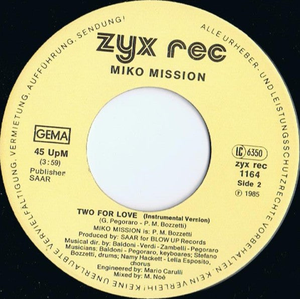 Miko Mission : Two For Love (7", Single)