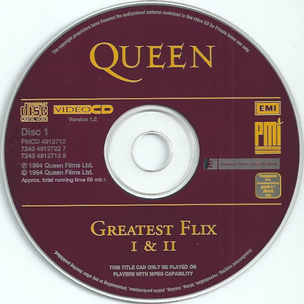 Queen : Greatest Flix I & II (2xVCD, Comp, NTSC, PAL, SECAM)