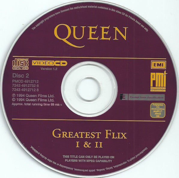 Queen : Greatest Flix I & II (2xVCD, Comp, NTSC, PAL, SECAM)