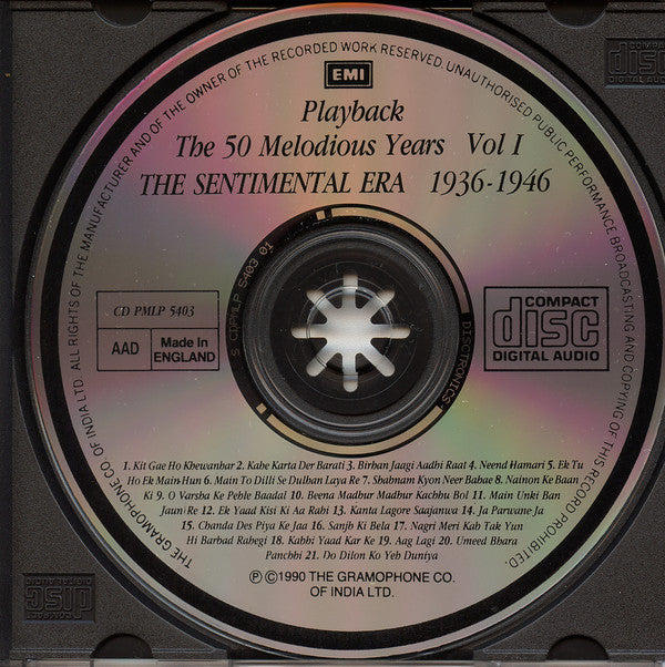 Various : Playback - The 50 Melodious Years Vol 1 - The Sentimental Era 1936-1946 (CD, Comp)