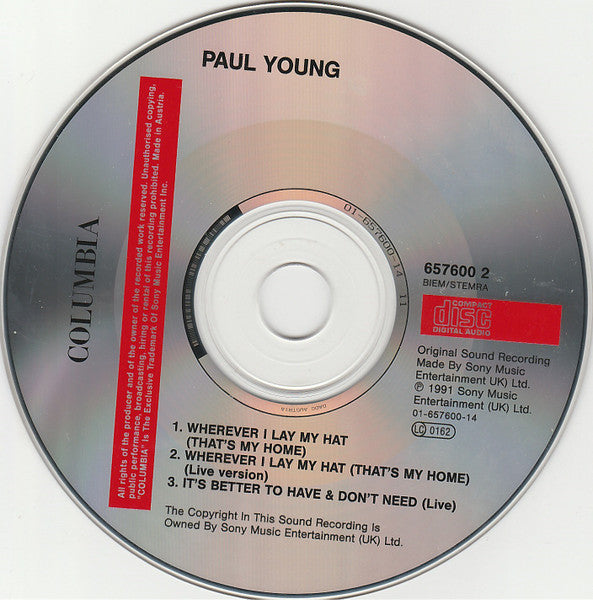 Paul Young : Wherever I Lay My Hat (CD, Maxi)