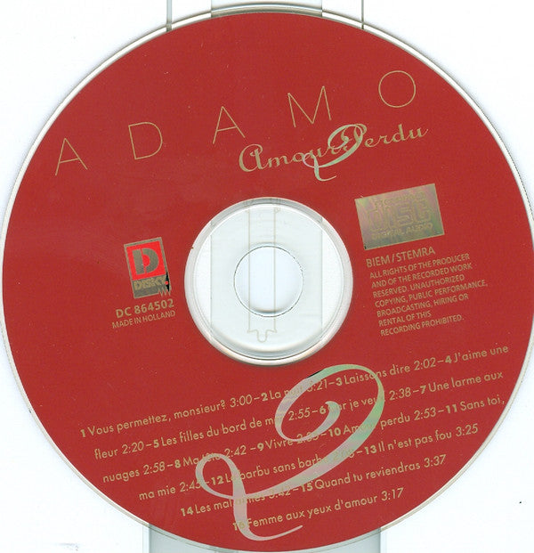 Adamo : Amour Perdu (CD, Comp)