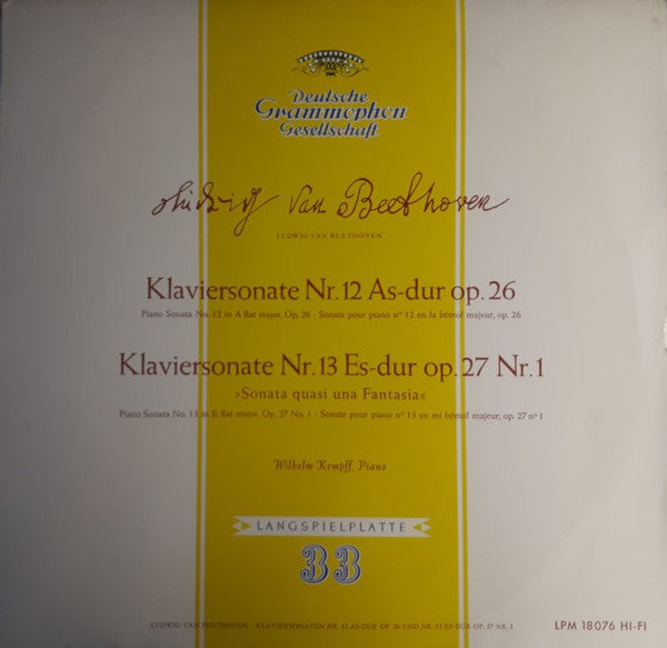 Ludwig van Beethoven, Wilhelm Kempff : Klaviersonate Nr.12 As-dur Op.26 / Klaviersonate Nr.13 Es-dur Op.27 Nr.1 (LP, Mono, RE)