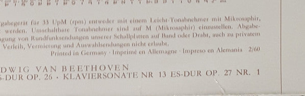 Ludwig van Beethoven, Wilhelm Kempff : Klaviersonate Nr.12 As-dur Op.26 / Klaviersonate Nr.13 Es-dur Op.27 Nr.1 (LP, Mono, RE)