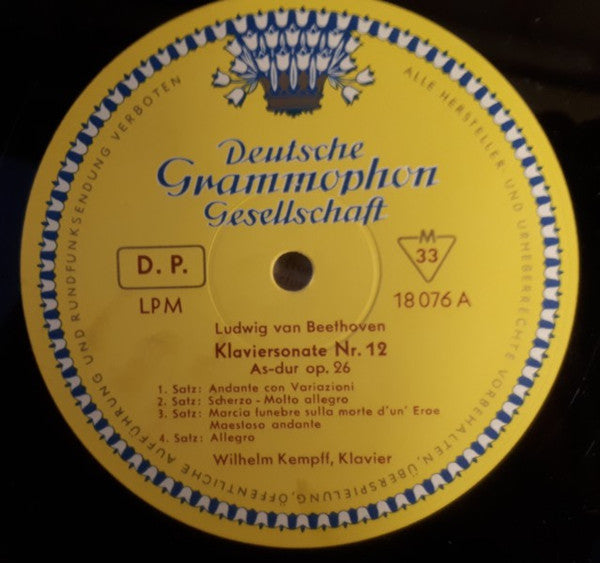 Ludwig van Beethoven, Wilhelm Kempff : Klaviersonate Nr.12 As-dur Op.26 / Klaviersonate Nr.13 Es-dur Op.27 Nr.1 (LP, Mono, RE)