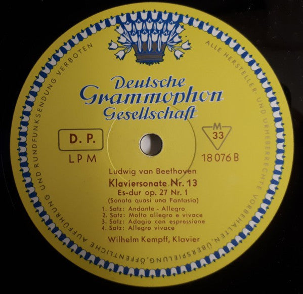 Ludwig van Beethoven, Wilhelm Kempff : Klaviersonate Nr.12 As-dur Op.26 / Klaviersonate Nr.13 Es-dur Op.27 Nr.1 (LP, Mono, RE)