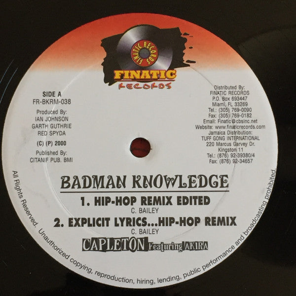 Capleton Featuring Akira (14) / Tanya Stephens : Badman Knowledge (Hip-Hop Remix) / Fag In A Closet (12")