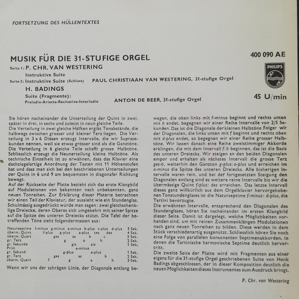 Paul Christiaan Van Westering, Henk Badings : Musik Fur Die 31-Stufige Orgel (7", EP)