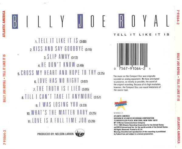 Billy Joe Royal : Tell It Like It Is (CD, Album)
