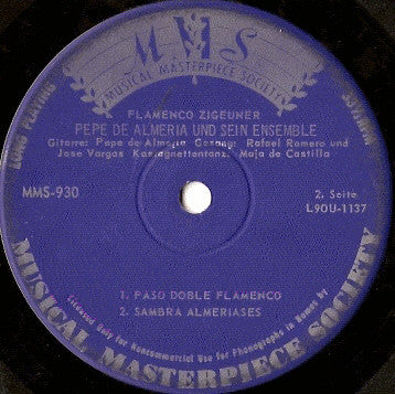 Pepe De Almeria Und Sein Ensemble : Flamenco Zigeuner (7", Mono)