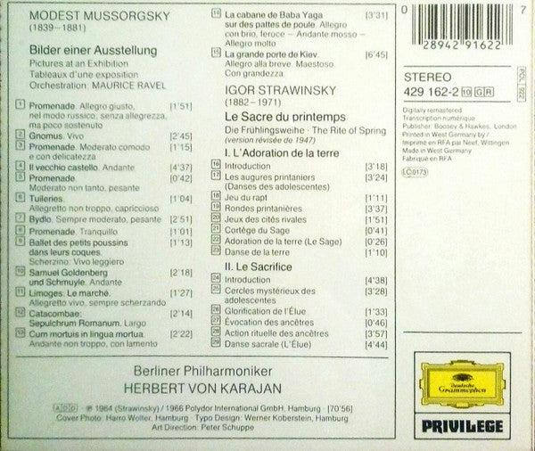 Igor Stravinsky, Modest Mussorgsky, Berliner Philharmoniker, Herbert von Karajan : Le Sacre Du Printemps - Pictures At An Exhibition (CD, Comp, RM)