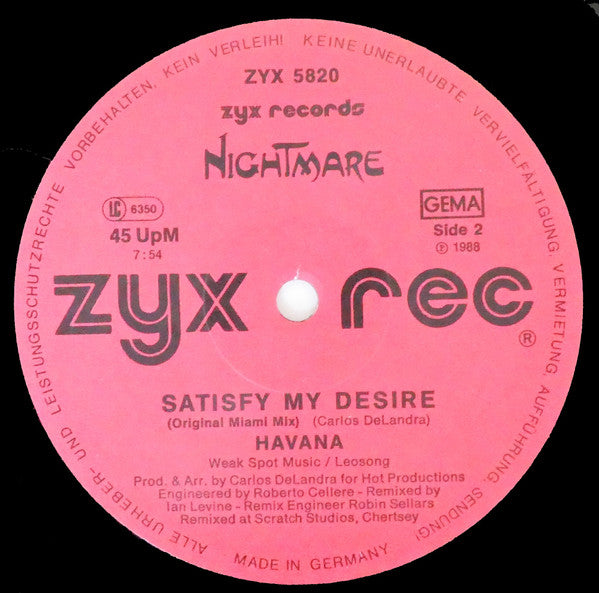 Havana (6) : Satisfy My Desire (All Night Remix) (12")