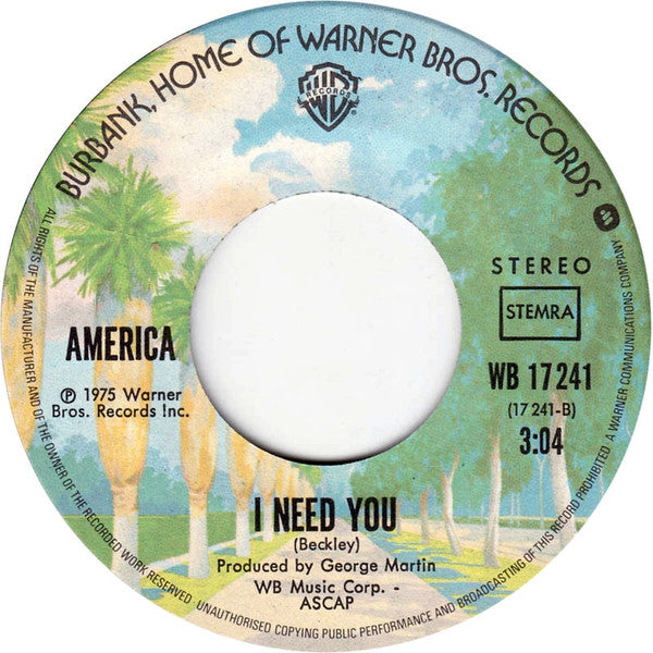 America (2) : A Horse With No Name / I Need You (7", Single, RE)