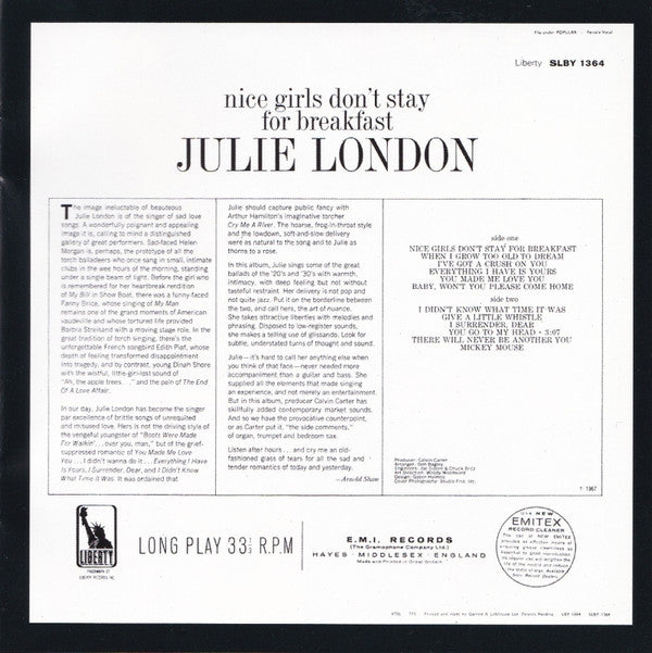 Julie London : The End Of The World / Nice Girls Don't Stay For Breakfast (CD, Comp, RM)