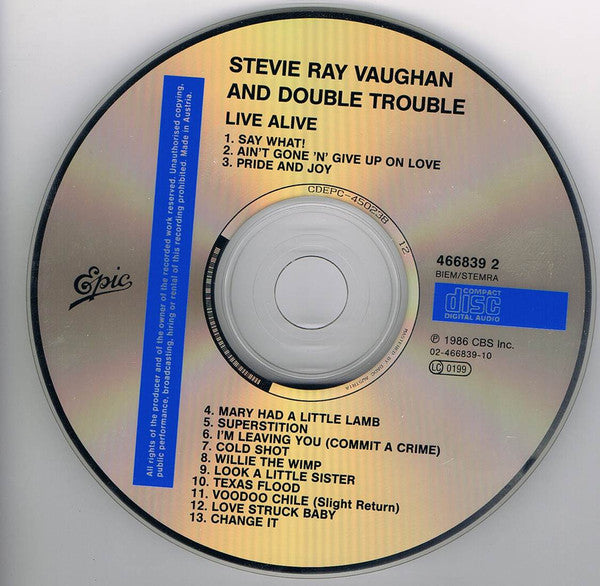 Stevie Ray Vaughan & Double Trouble : Live Alive (CD, Album, RE)