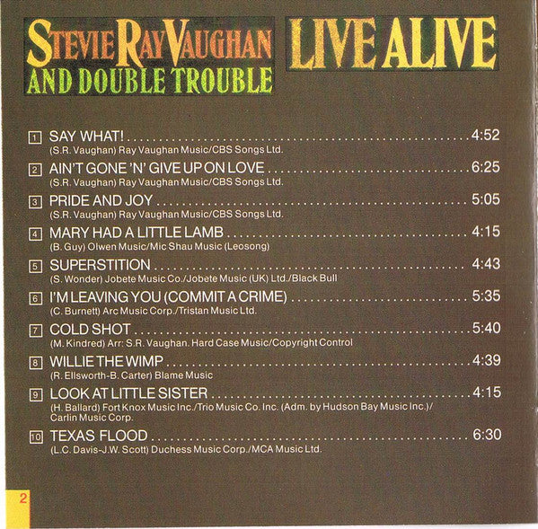 Stevie Ray Vaughan & Double Trouble : Live Alive (CD, Album, RE)