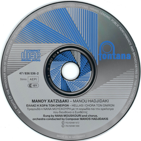 Manos Hadjidakis : Ελλάς Η Χώρα Των Ονείρων (CD, Album)