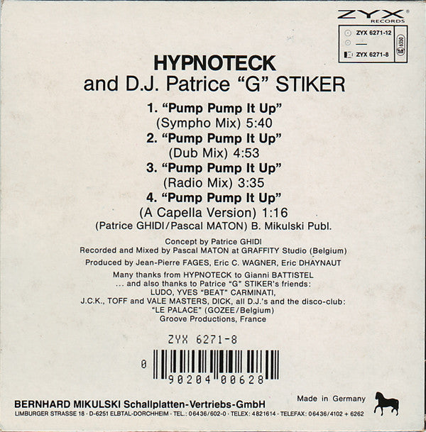 Hypnoteck And D.J. Patrice "G" Stiker : Pump Pump It Up (CD, Maxi, Car)