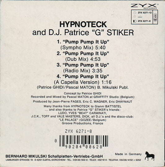 Hypnoteck And D.J. Patrice "G" Stiker : Pump Pump It Up (CD, Maxi, Car)