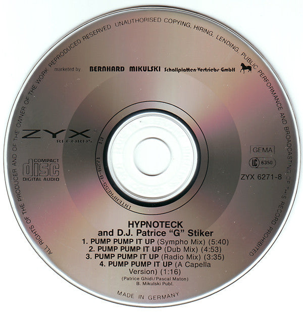 Hypnoteck And D.J. Patrice "G" Stiker : Pump Pump It Up (CD, Maxi, Car)