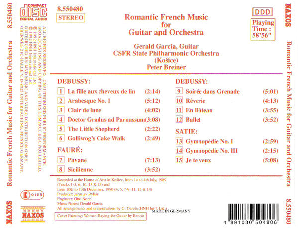 Gerald Garcia, Slovak State Philharmonic Orchestra, Košice, Peter Breiner : Romantic French Music For Guitar And Orchestra (CD, Album)