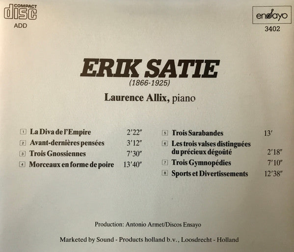 Erik Satie - Laurence Allix : Piano Music (CD, Comp)