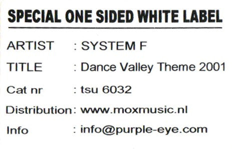 System F : Dance Valley Theme 2001 (12", S/Sided, Promo, W/Lbl)