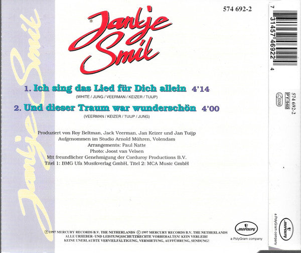 Jan Smit : Ich Sing Das Lied Für Dich Allein (CD, Single)