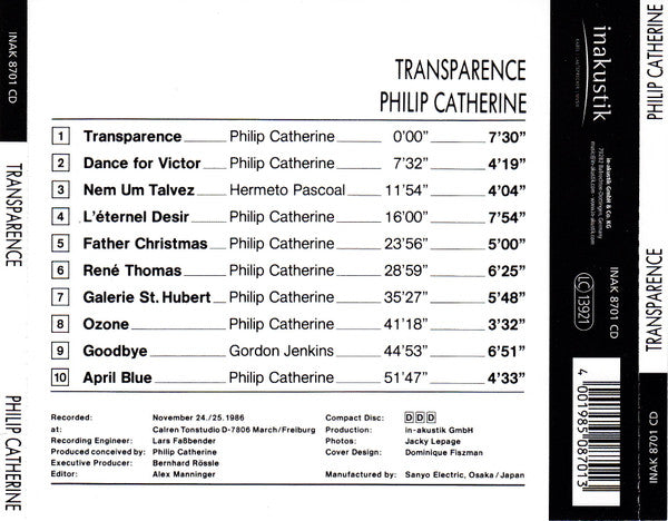 Philip Catherine : Transparence (CD, Album, RE)