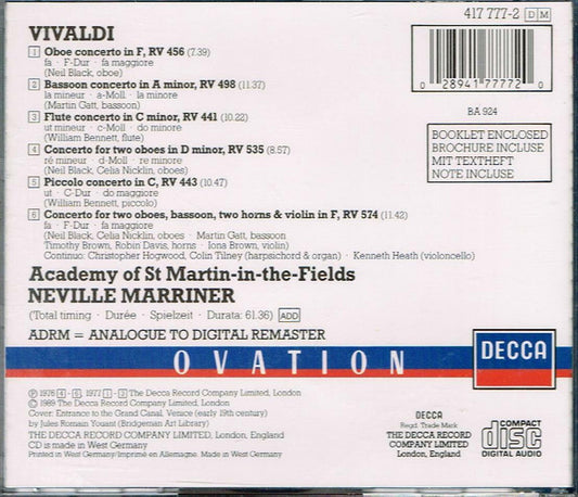 Antonio Vivaldi, The Academy Of St. Martin-in-the-Fields, Sir Neville Marriner : Wind Concertos (CD, Comp, RM)